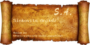 Sinkovits Anikó névjegykártya